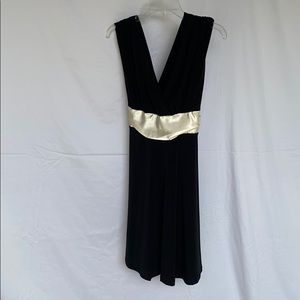 Black V-neck dress with ivory tie back